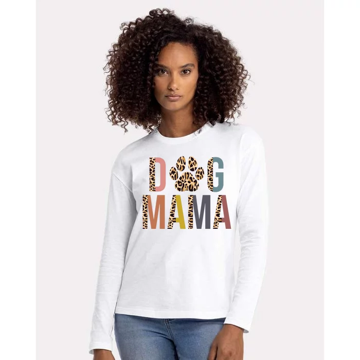 Dog Mama Leopard Paw Print Womens Cotton Relaxed Long Sleeve T-Shirt