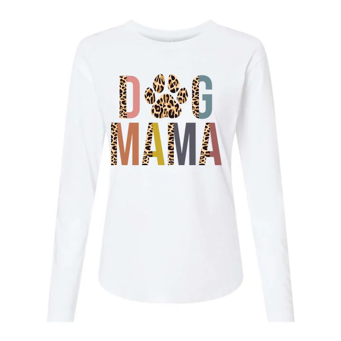 Dog Mama Leopard Paw Print Womens Cotton Relaxed Long Sleeve T-Shirt