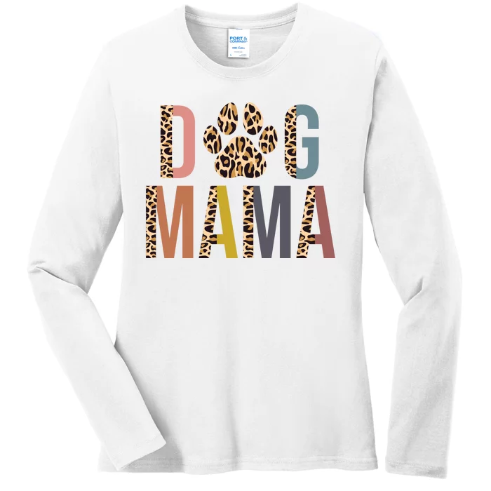 Dog Mama Leopard Paw Print Ladies Long Sleeve Shirt