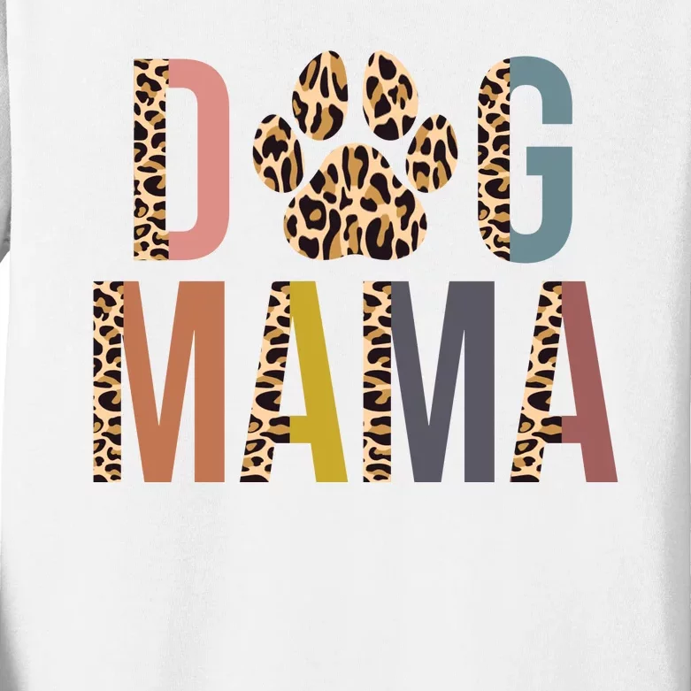 Dog Mama Leopard Paw Print Kids Long Sleeve Shirt