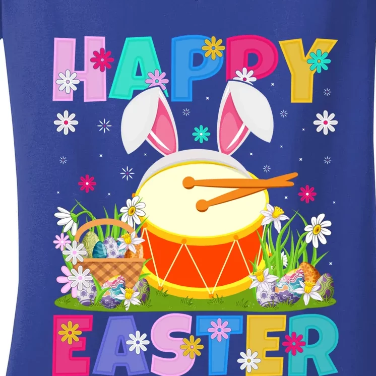 Drum Music Lover Happy Easter Bunny Drum Easter Sunday Cute Gift Women's V-Neck T-Shirt