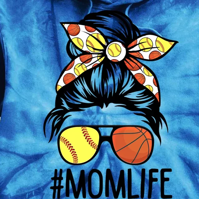 Dy Mom Life Softball Basketball Mommy Mothers Day Messy Bun Gift Tie Dye Hoodie