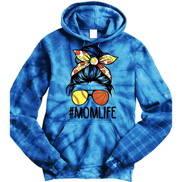 Dy Mom Life Softball Basketball Mommy Mothers Day Messy Bun Gift Tie Dye Hoodie