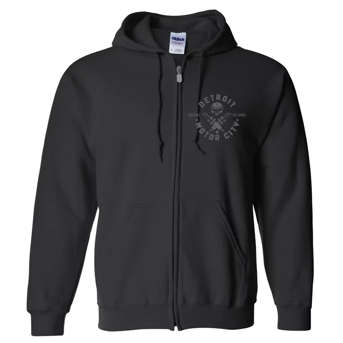 Detroit Michigan Motor City Vintage Biker Full Zip Hoodie