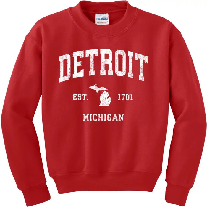 Detroit Michigan Mi Vintage Athletic Sports Kids Sweatshirt