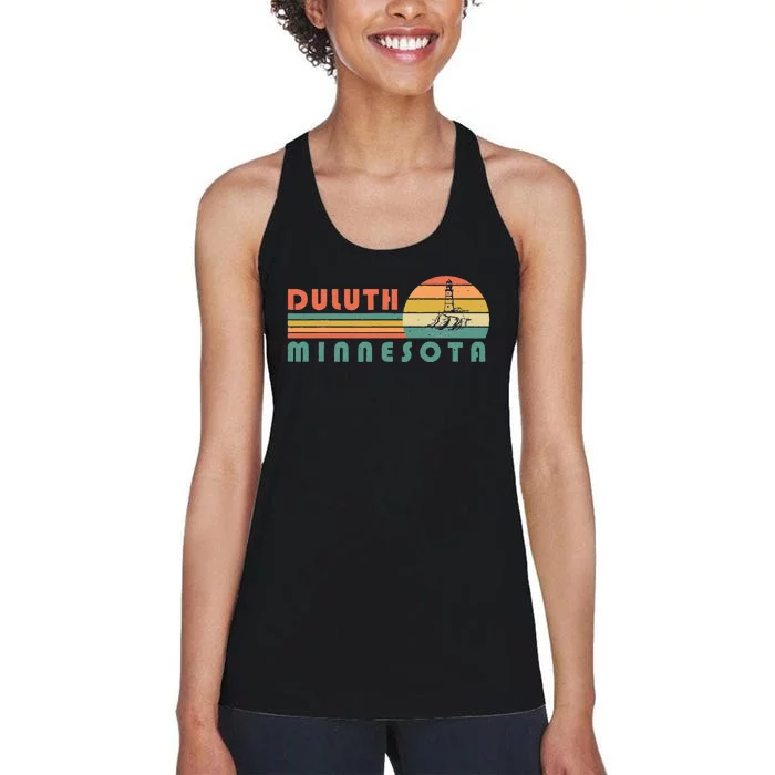 Duluth Minnesota MN Vintage Lighthouse Two Harbors Gift Women's Racerback Tank