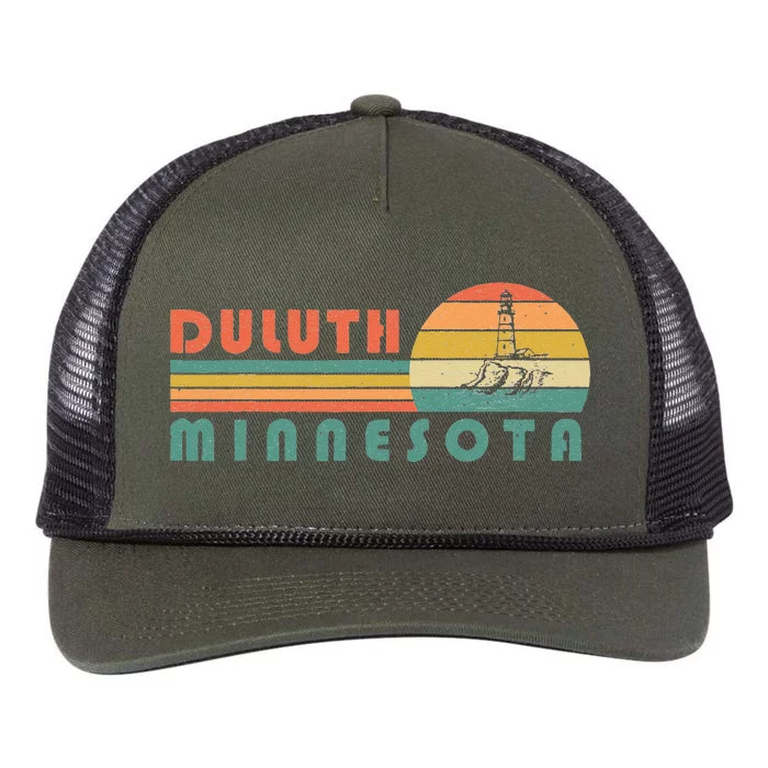 Duluth Minnesota MN Vintage Lighthouse Two Harbors Gift Retro Rope Trucker Hat Cap