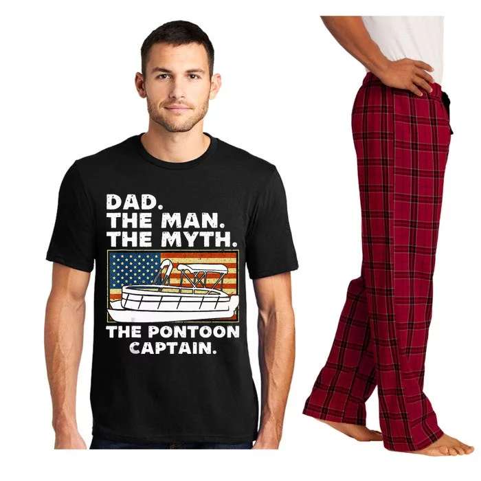 Dad Man Myth Pontoon Captain American Flag Boat Fathers Day Pajama Set