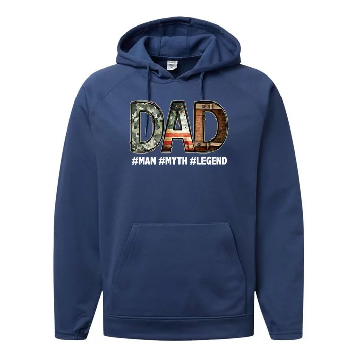 Dad Man Myth Legend Vintage Performance Fleece Hoodie