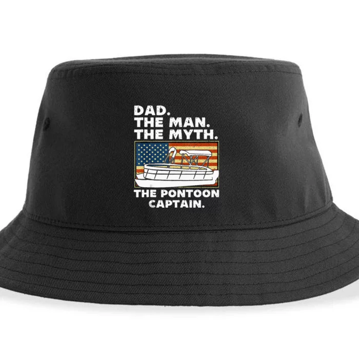 Dad Man Myth Pontoon Captain American Flag Boat Fathers Day Sustainable Bucket Hat