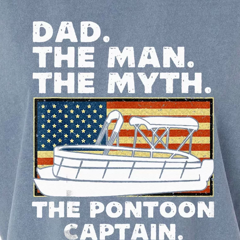 Dad Man Myth Pontoon Captain American Flag Boat Fathers Day Garment-Dyed Women's Muscle Tee