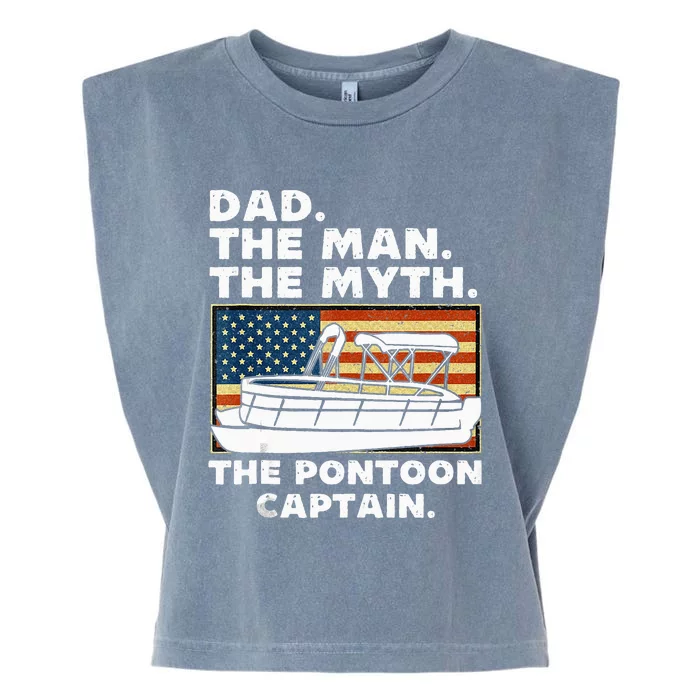 Dad Man Myth Pontoon Captain American Flag Boat Fathers Day Garment-Dyed Women's Muscle Tee