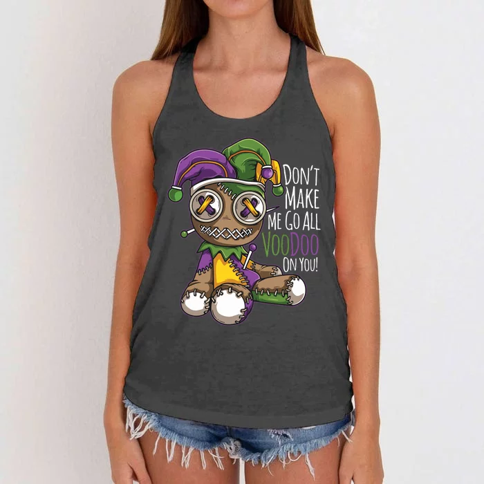 Dont Make Me Go All Voodoo Doll Mardi Gras Costume Women's Knotted Racerback Tank