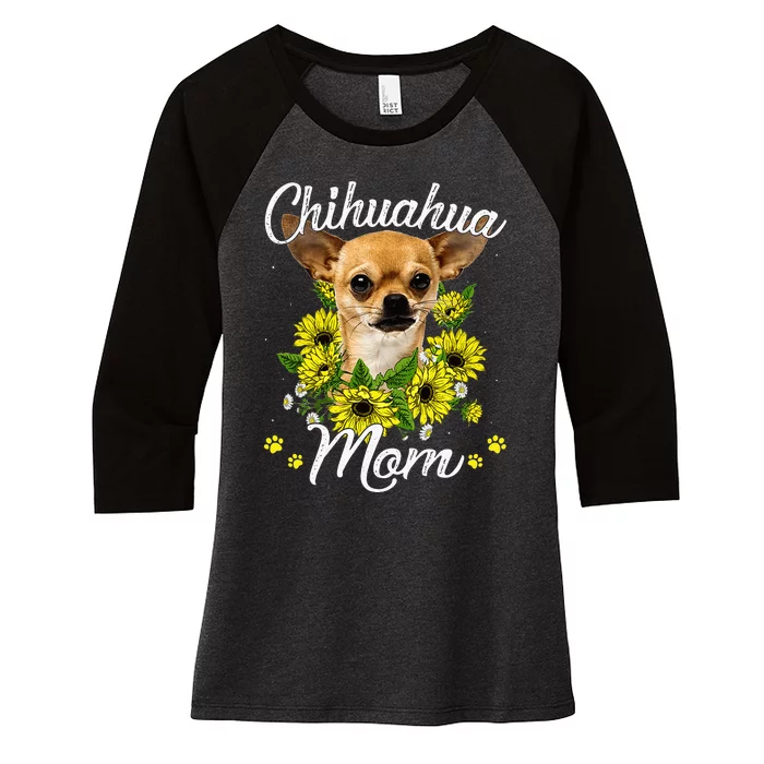 Dog Mom Mother's Day Sunflower Chihuahua Mom Puppy Lover Women's Tri-Blend 3/4-Sleeve Raglan Shirt