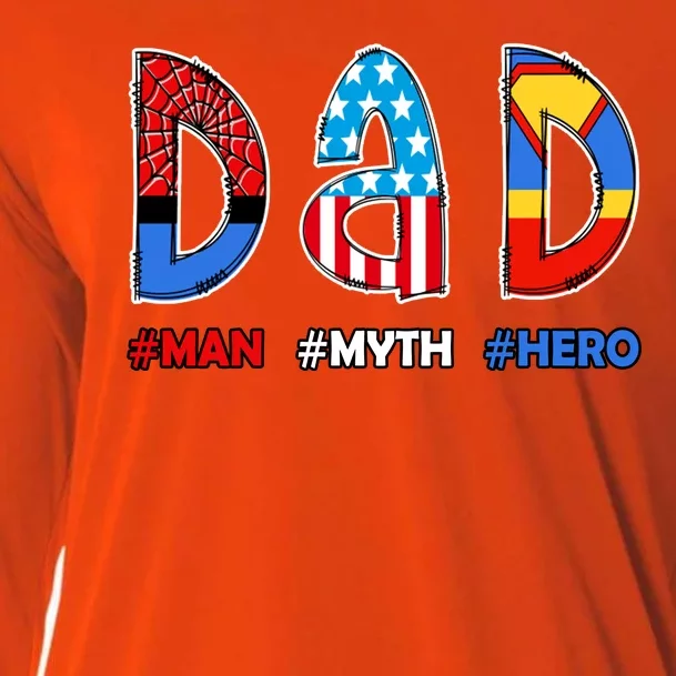 Dad Man Myth Superhero Cooling Performance Long Sleeve Crew