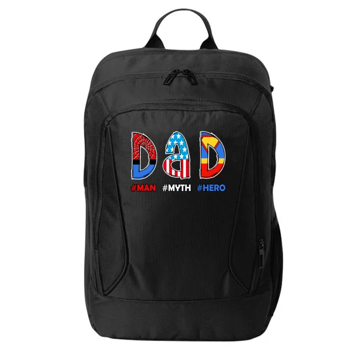 Dad Man Myth Superhero City Backpack