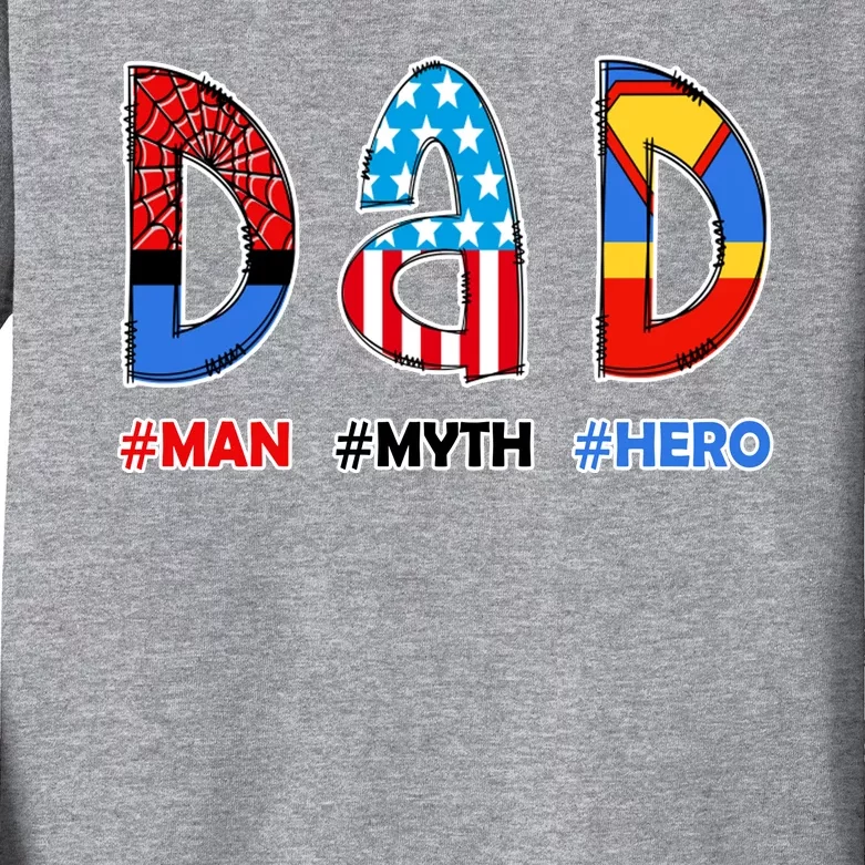 Dad Man Myth Superhero Kids Long Sleeve Shirt