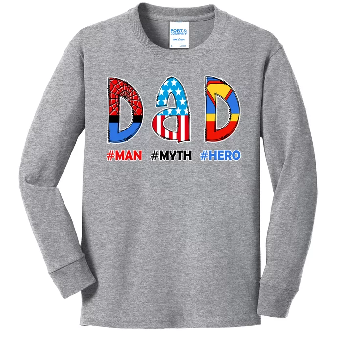 Dad Man Myth Superhero Kids Long Sleeve Shirt