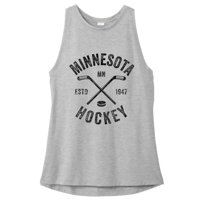 Distressed Minnesota Mn Ice Hockey Sticks Vintage Ladies Tri-Blend Wicking Tank