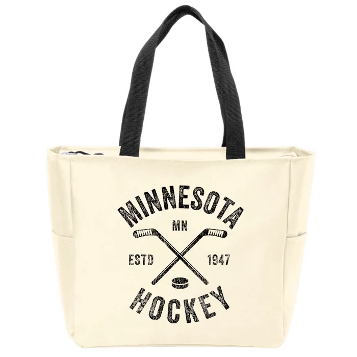 Distressed Minnesota Mn Ice Hockey Sticks Vintage Zip Tote Bag