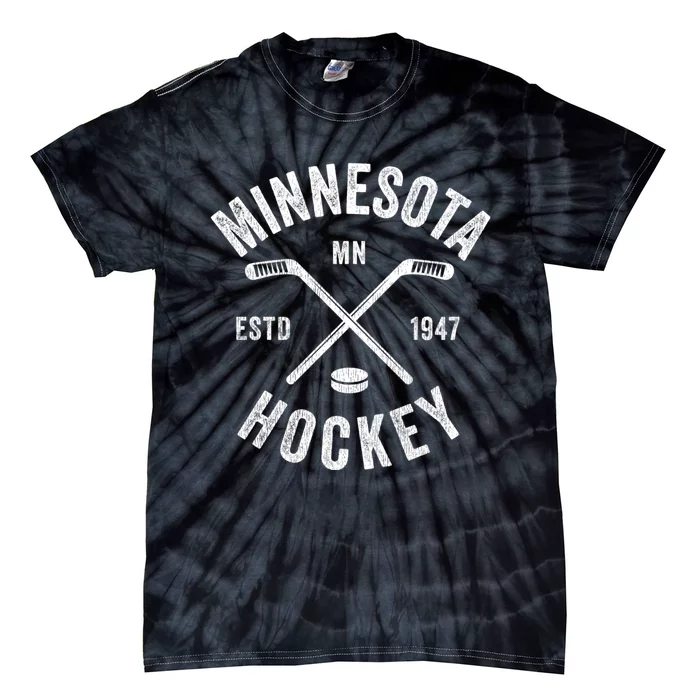 Distressed Minnesota Mn Ice Hockey Sticks Vintage Gift Meaningful Gift Tie-Dye T-Shirt