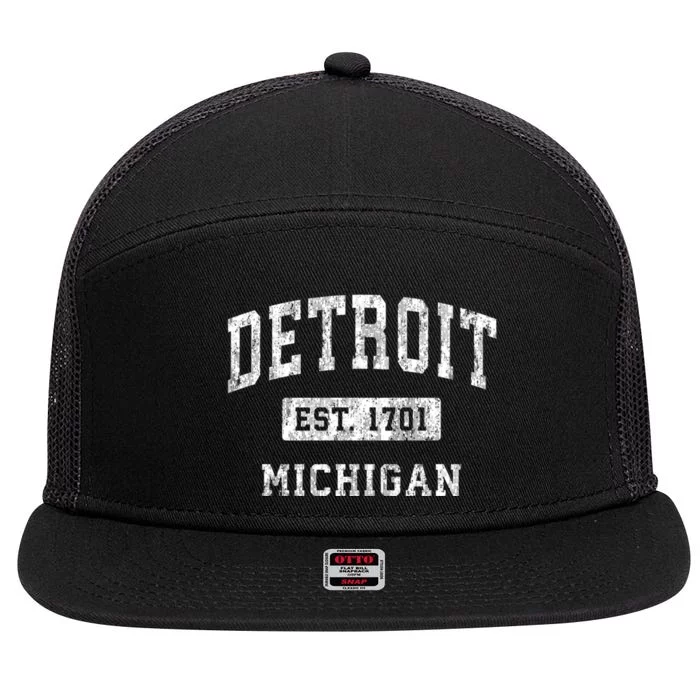 Detroit Michigan Mi Vintage Established Sports 7 Panel Mesh Trucker Snapback Hat