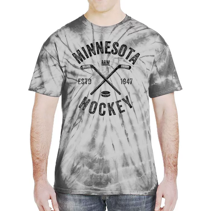 Distressed Minnesota Mn Ice Hockey Sticks Tie-Dye T-Shirt