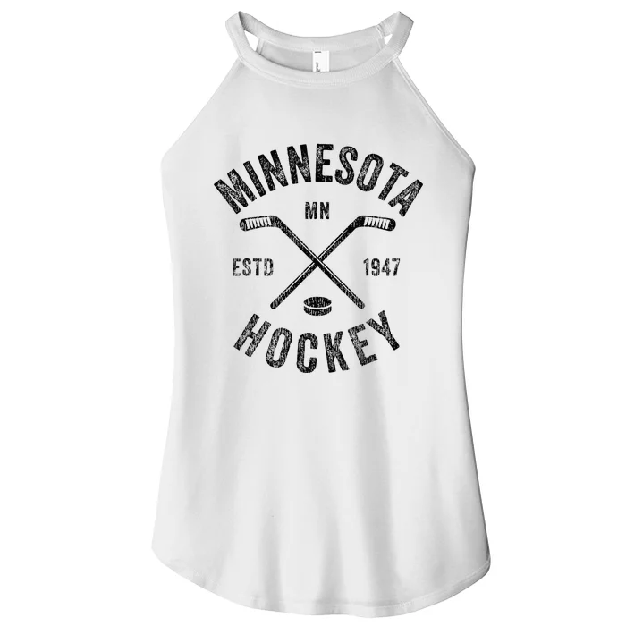 Distressed Minnesota Mn Ice Hockey Sticks Women’s Perfect Tri Rocker Tank