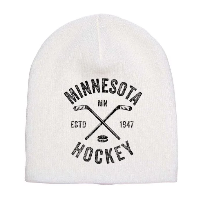 Distressed Minnesota Mn Ice Hockey Sticks Short Acrylic Beanie