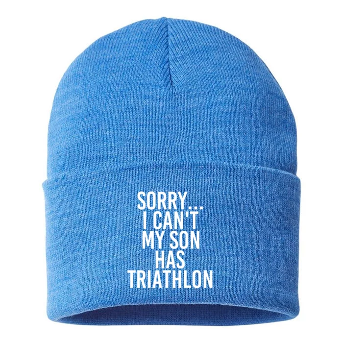 Dad Mom My Son Has Triathlon Gift Sustainable Knit Beanie