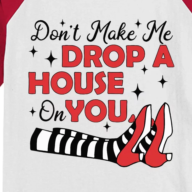 DonT Make Me Drop A House On You Halloween Witch Girl Kids Colorblock Raglan Jersey