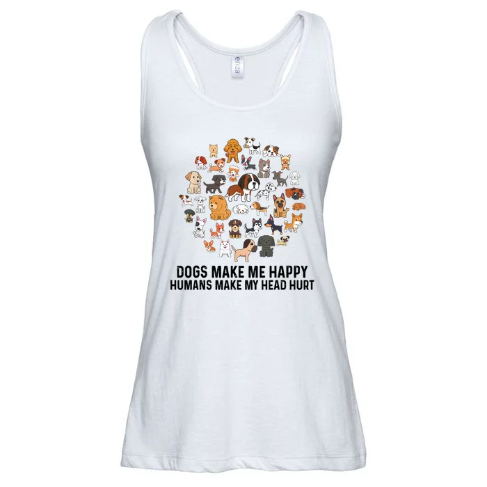 Dogs Make Me Happy Humans Make My Head Hurt Funny Dog Lover Ladies Essential Flowy Tank