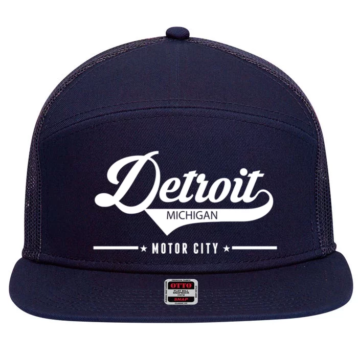 Detroit Michigan Motor City Design Gift 7 Panel Mesh Trucker Snapback Hat