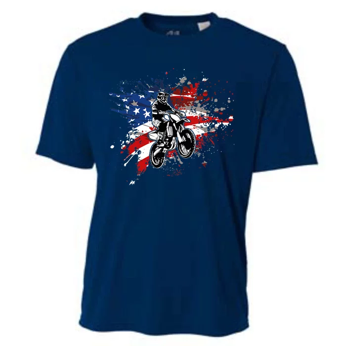 Dirtbike Motocross MX US Flag Smash Cooling Performance Crew T-Shirt