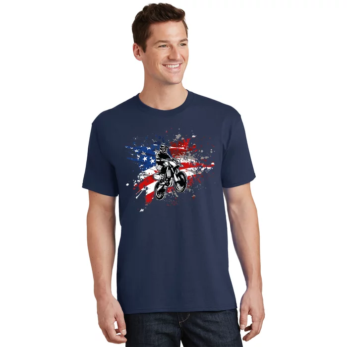 Dirtbike Motocross MX US Flag Smash T-Shirt