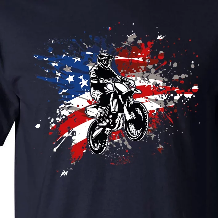 Dirtbike Motocross MX US Flag Smash Tall T-Shirt