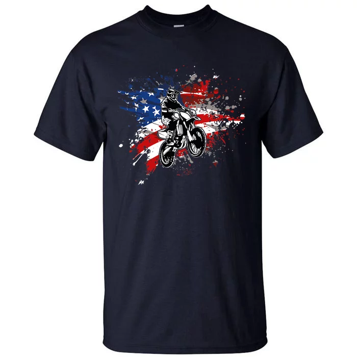 Dirtbike Motocross MX US Flag Smash Tall T-Shirt