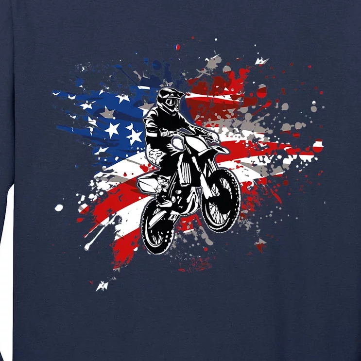 Dirtbike Motocross MX US Flag Smash Tall Long Sleeve T-Shirt