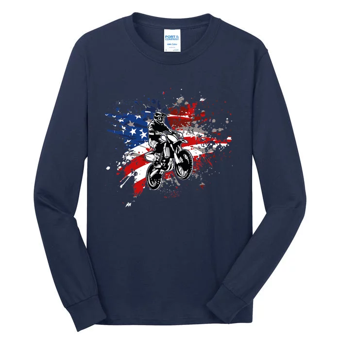 Dirtbike Motocross MX US Flag Smash Tall Long Sleeve T-Shirt