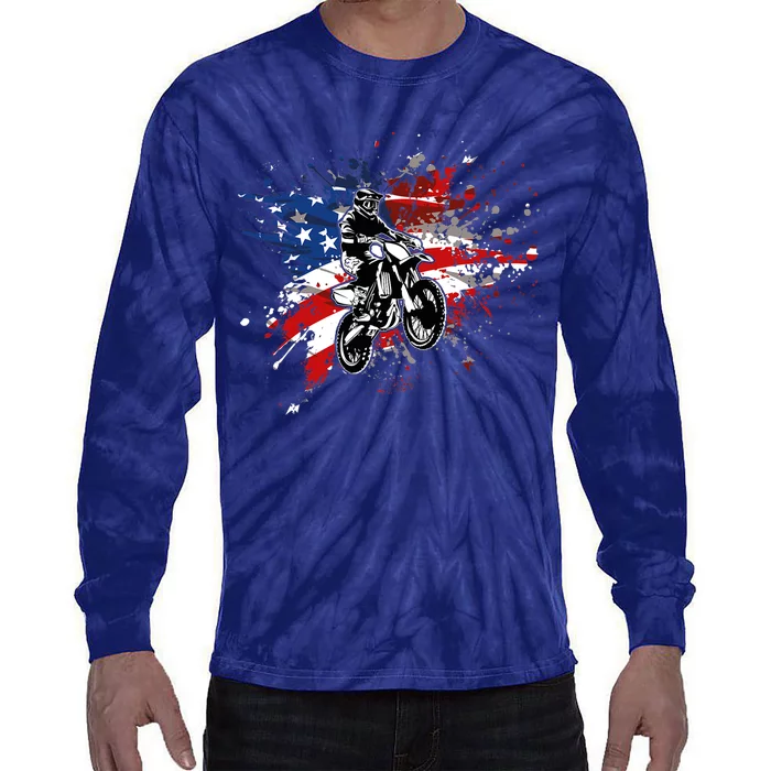 Dirtbike Motocross MX US Flag Smash Tie-Dye Long Sleeve Shirt