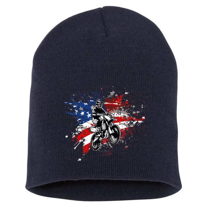 Dirtbike Motocross MX US Flag Smash Short Acrylic Beanie