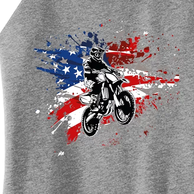 Dirtbike Motocross MX US Flag Smash Women’s Perfect Tri Rocker Tank