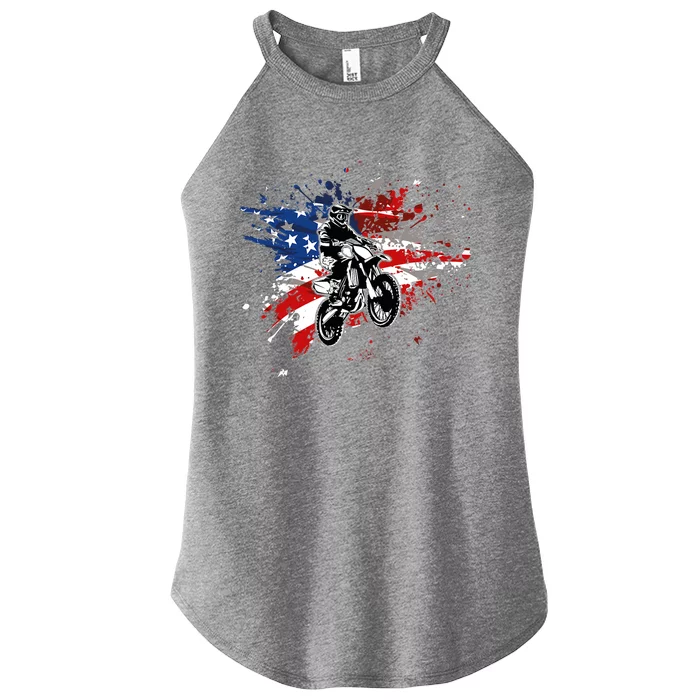 Dirtbike Motocross MX US Flag Smash Women’s Perfect Tri Rocker Tank