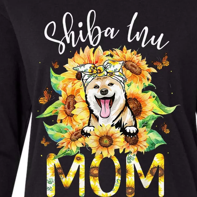 Dog Mom Mother's Day Gift Sunflower Shiba Inu Mom Womens Cotton Relaxed Long Sleeve T-Shirt