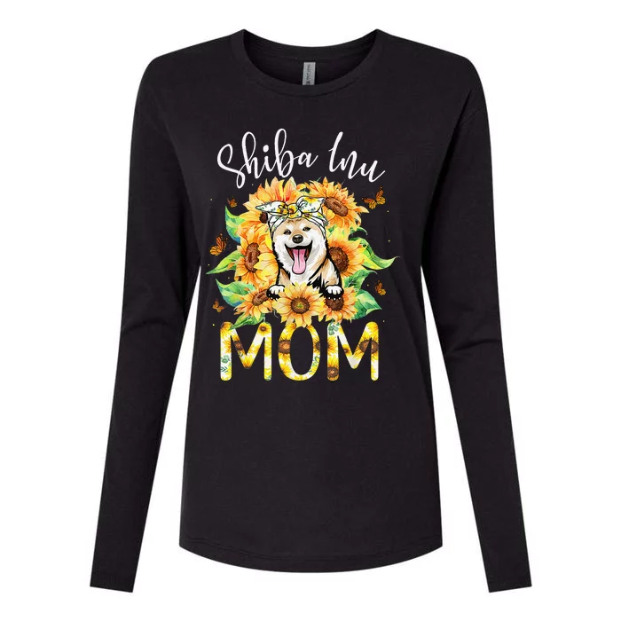 Dog Mom Mother's Day Gift Sunflower Shiba Inu Mom Womens Cotton Relaxed Long Sleeve T-Shirt