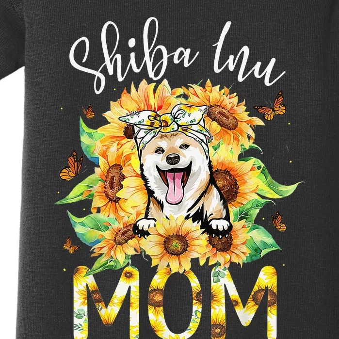 Dog Mom Mother's Day Gift Sunflower Shiba Inu Mom Baby Bodysuit