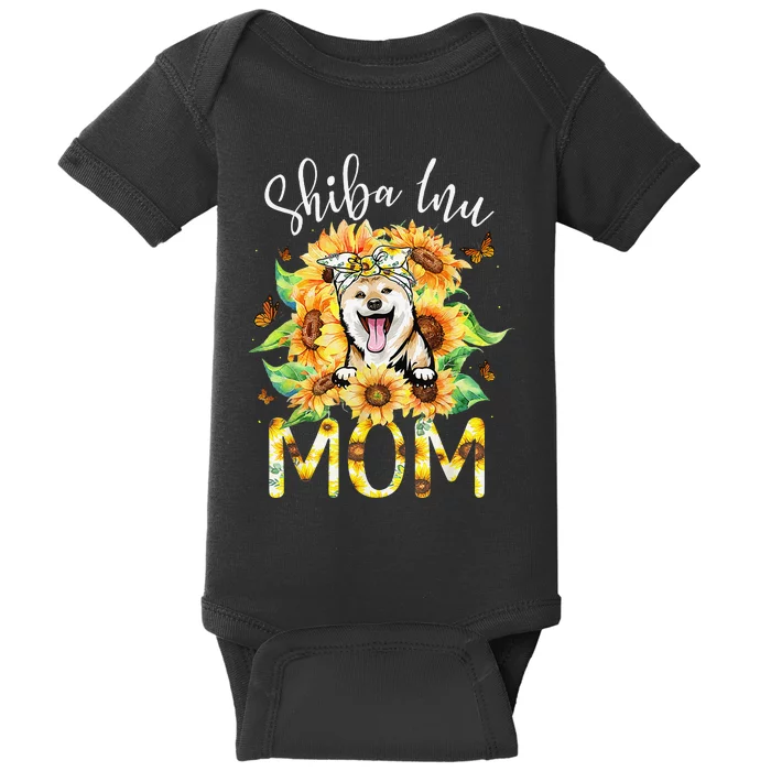 Dog Mom Mother's Day Gift Sunflower Shiba Inu Mom Baby Bodysuit