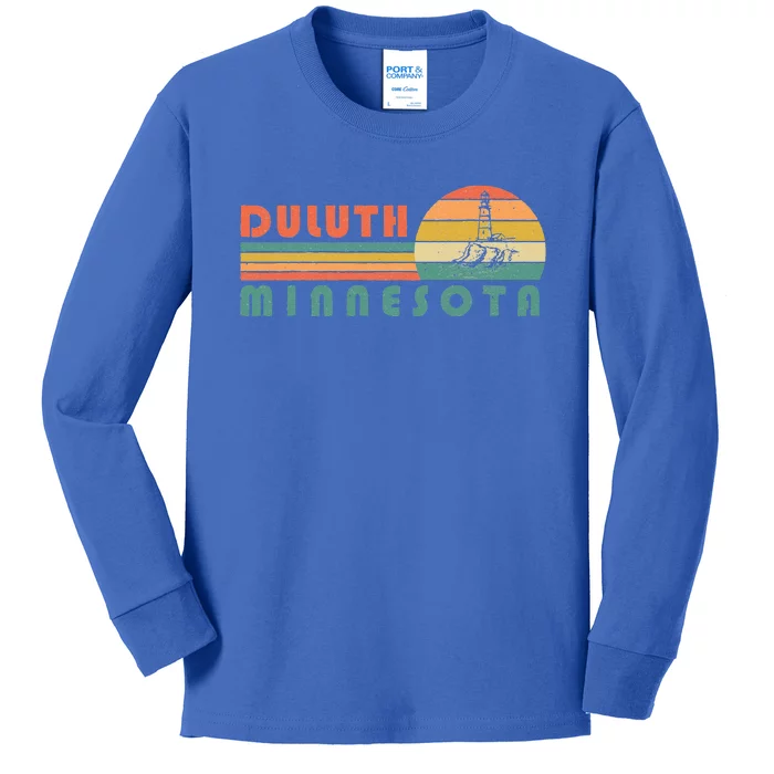 Duluth Minnesota MN Vintage Lighthouse Two Harbors Gift Kids Long Sleeve Shirt