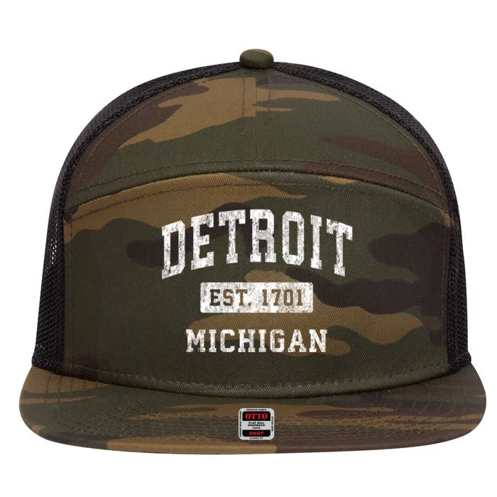 Detroit Michigan Mi Vintage Established Sports Design 7 Panel Mesh Trucker Snapback Hat