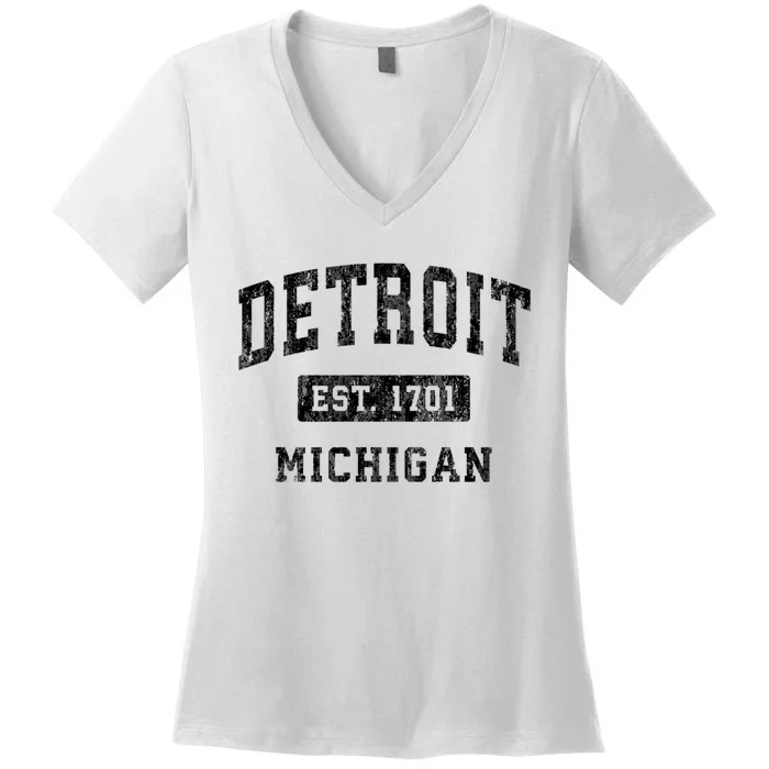 Detroit Michigan Mi Vintage Established Sports Design Women's V-Neck T-Shirt